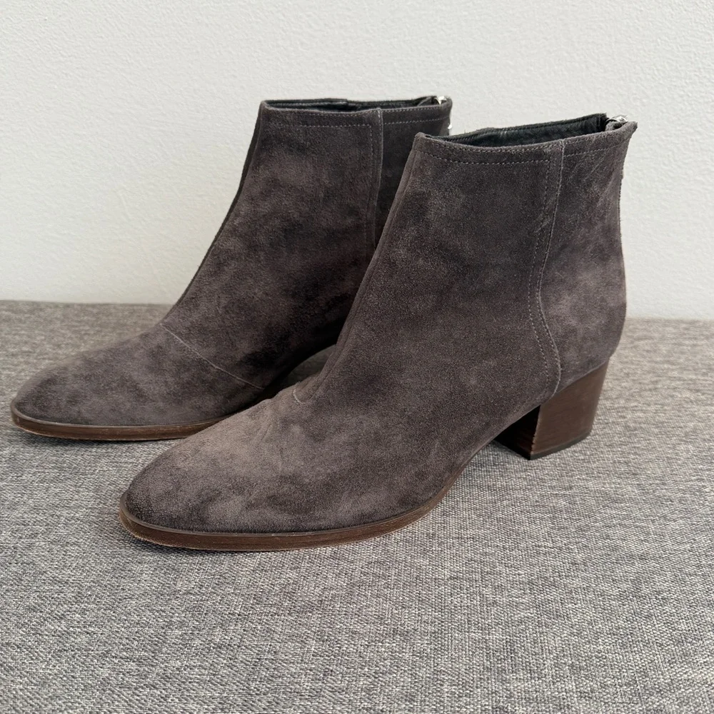Rag & Bone Grey Suede Wesley Booties 10.5 Zipper Block Heel Almond Toe Neutral